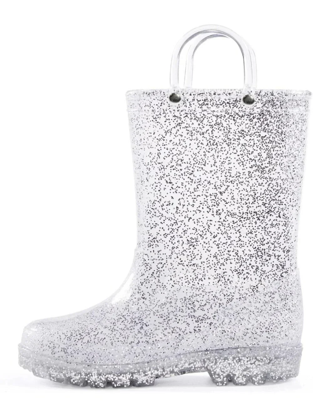 Glitter Waterproof Girls' Rain Boots with Easy-On Handles for Kids